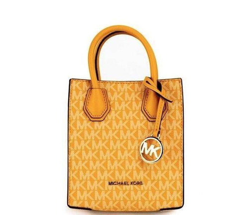 Michael Kors Mercer XS Honeycomb Gold Signature PVC North South Shopper Crossbody Bag - Hilstor