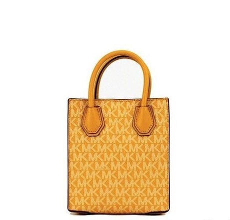 Michael Kors Mercer XS Honeycomb Gold Signature PVC North South Shopper Crossbody Bag - Hilstor