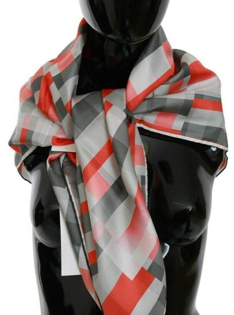 Costume National Gray Red Silk Shawl Foulard Wrap Scarf - Hilstor