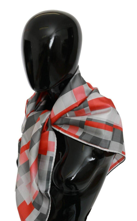 Costume National Gray Red Silk Shawl Foulard Wrap Scarf - Hilstor