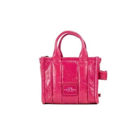Marc Jacobs The Shiny Crinkle Micro Tote Magenta Leather Crossbody Bag Handbag - Hilstor