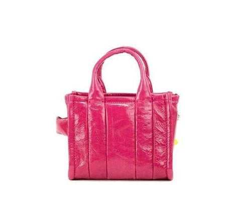 Marc Jacobs The Shiny Crinkle Micro Tote Magenta Leather Crossbody Bag Handbag - Hilstor