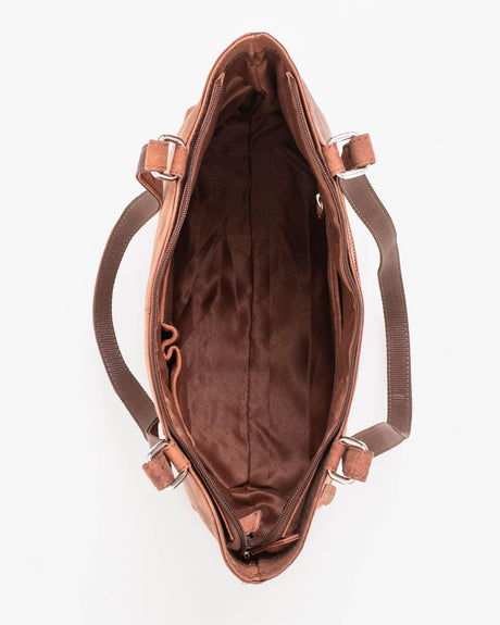 Leather Shoulder Bag NK1909 – Brown, Made in Europe | Genuine Leather, Large Compartment & Multiple Zippered Pockets - Hilstor