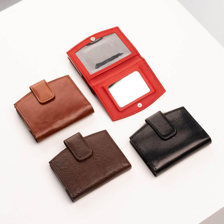 Leather Women’s Wallet with Mirror 24-33 – Handmade in Europe, Natural Leather, 8 Card Slots & Metal-Framed Coin Pocket, 2-Year Warranty - Hilstor
