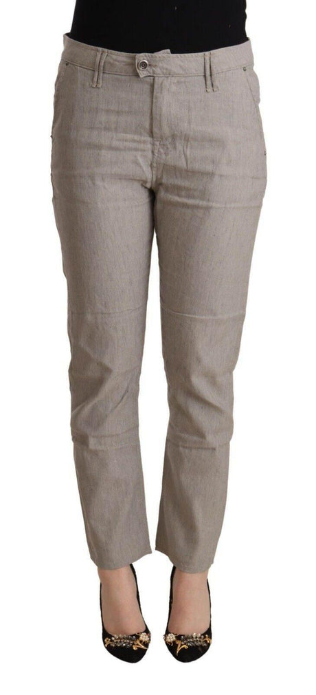 CYCLE Light Gray Linen Blend Mid Waist Tapered Pants - Hilstor