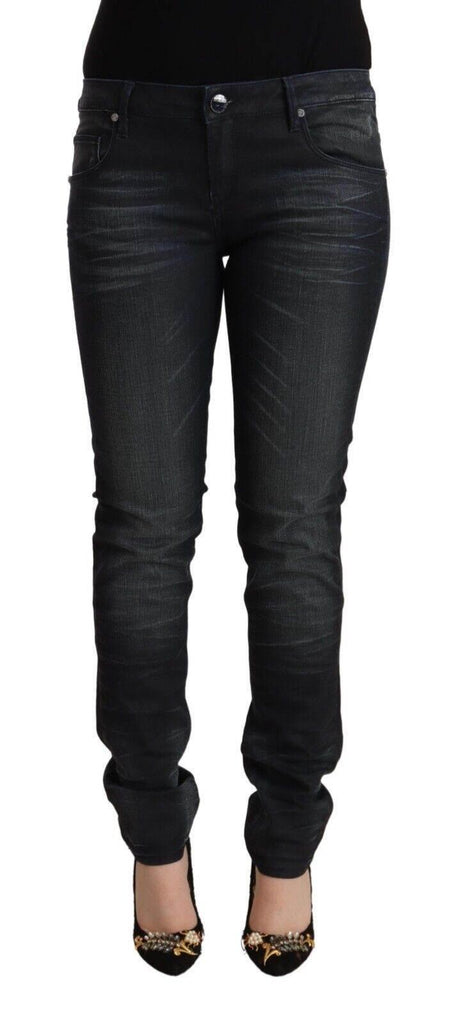 Acht Black Washed Cotton Low Waist Slim Fit Denim Jeans - Hilstor