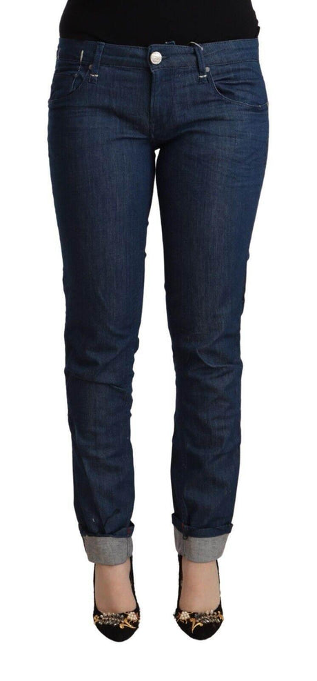 Acht Blue Cotton Low Waist Skinny Denim Folded Hem Jeans - Hilstor