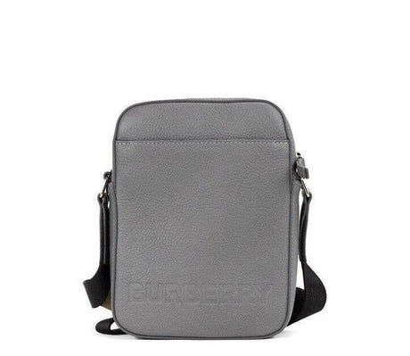 Burberry Thornton Small Grey Embossed Logo Grainy Leather Crossbody Handbag - Hilstor