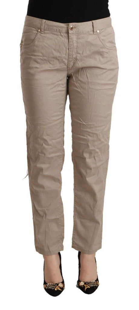 Acht Beige Tencel Mid Waist Tapered Casual Pants - Hilstor