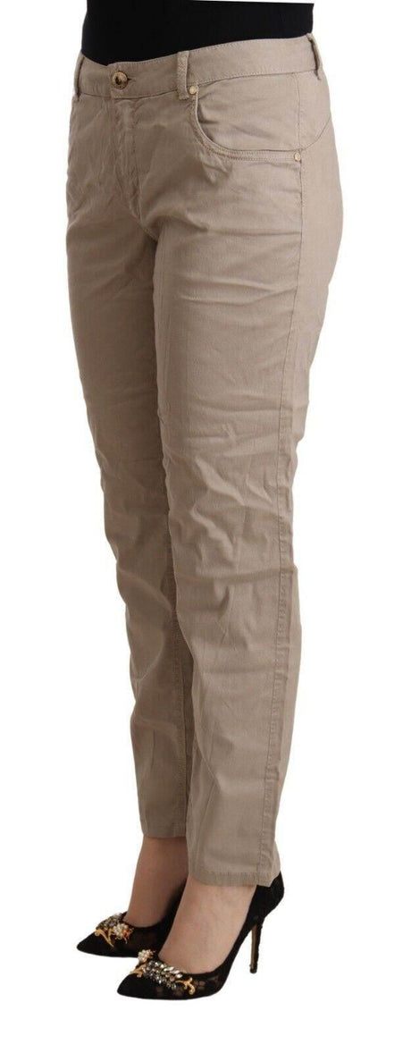 Acht Beige Tencel Mid Waist Tapered Casual Pants - Hilstor