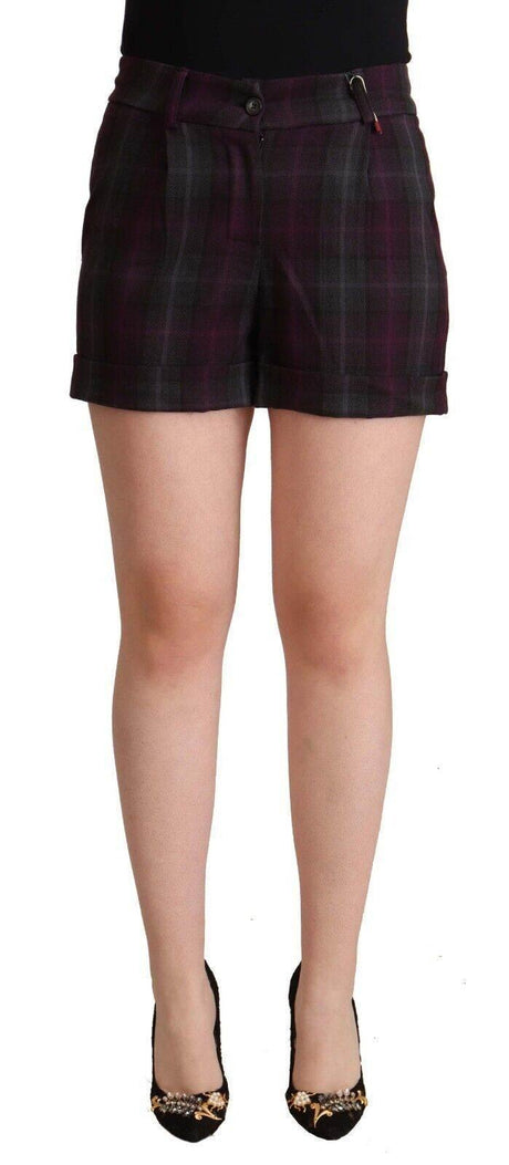 BENCIVENGA Multicolor Checkered Mid Waist Folded Hem Shorts - Hilstor