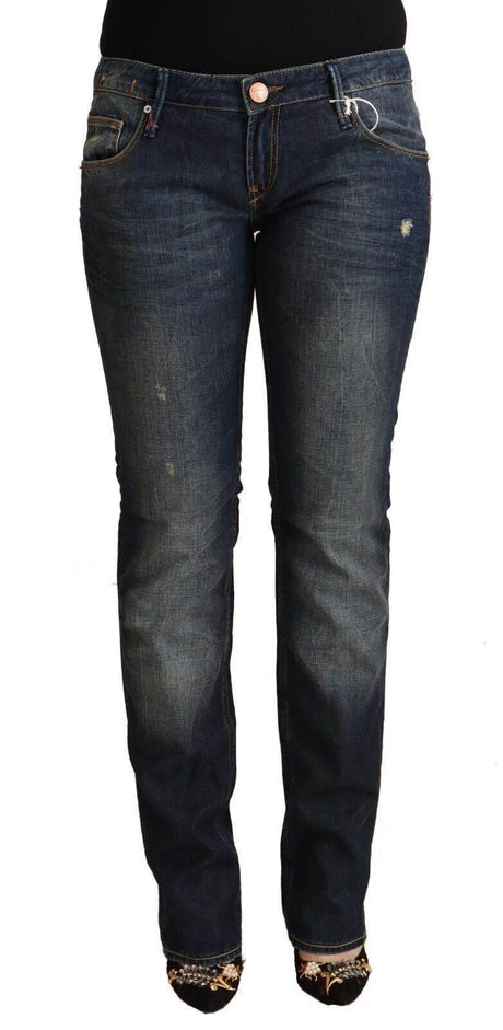 Acht Blue Washed Cotton Low Waist Skinny Denim Jeans - Hilstor