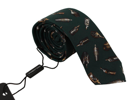 Dolce & Gabbana Black Bottle Fantasy Print Silk Adjustable Accessory Tie - Hilstor