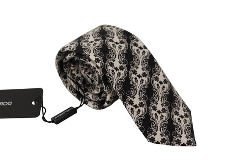 Dolce & Gabbana Black White Flower 100% Silk Print Adjustable Accessory Tie - Hilstor