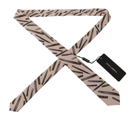 Dolce & Gabbana Pink Pen Dots Print 100% Silk Adjustable Neck Accessory Tie - Hilstor