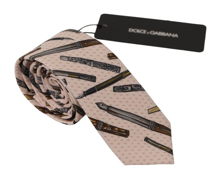 Dolce & Gabbana Pink Pen Dots Print 100% Silk Adjustable Neck Accessory Tie - Hilstor
