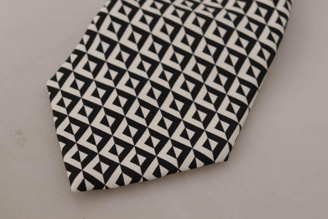 Dolce & Gabbana Black White Geometric 100% Silk Adjustable Accessory Tie - Hilstor