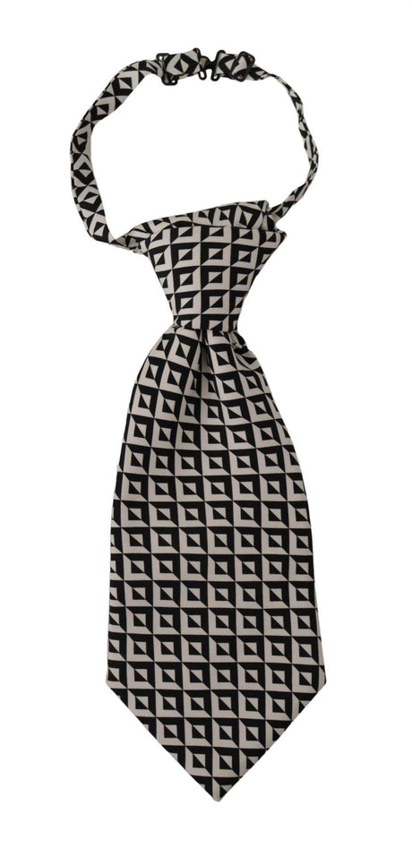 Dolce & Gabbana Black White Geometric 100% Silk Adjustable Accessory Tie - Hilstor