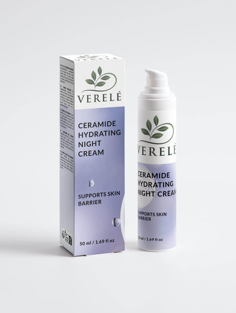Ceramide Hydrating Night Cream with Organic Shea Butter, Aloe & Jojoba Oil – Deep Moisture & Rejuvenation – COSMOS NATURAL Certified, Made in Europe by Verelé, 50 ml / 1.69 fl oz - Hilstor