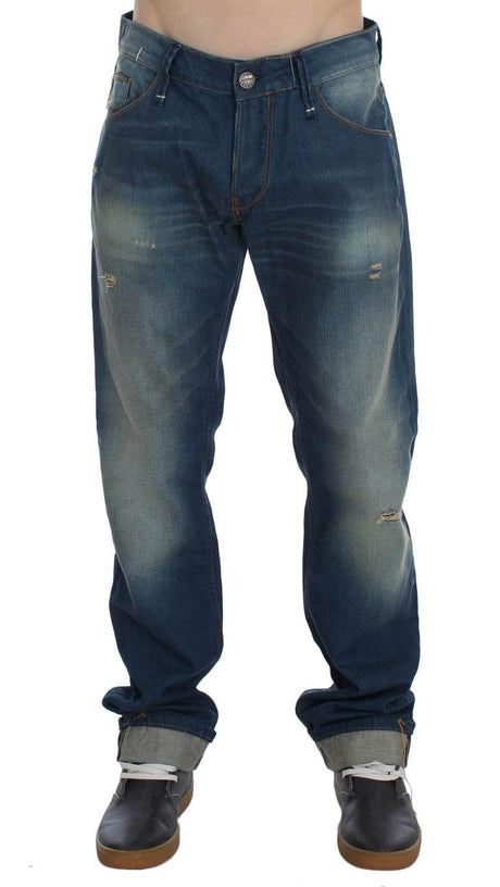 Acht Blue Wash Denim Cotton Stretch Baggy Fit Jeans - Hilstor