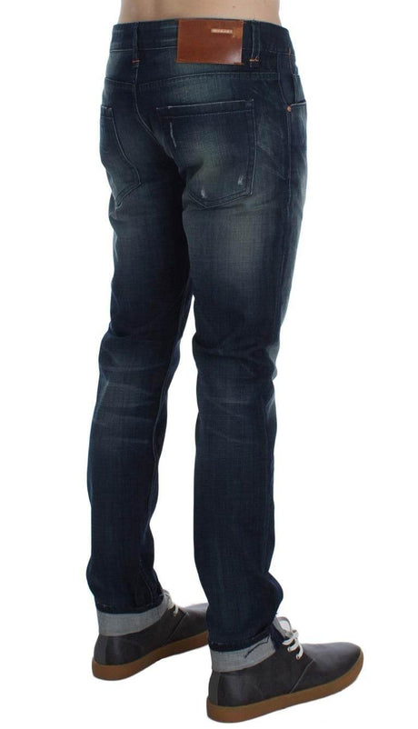 Acht Blue Wash Cotton Denim Slim Fit Jeans - Hilstor