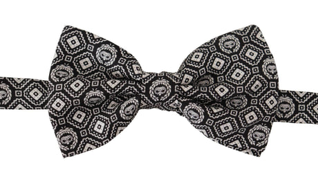 Dolce & Gabbana Black white 100% Silk Adjustable Neck Papillon Tie - Hilstor
