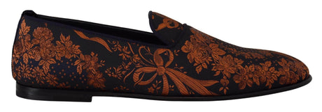 Dolce & Gabbana Blue Rust Floral Slippers Loafers Shoes - Hilstor