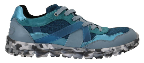 Dolce & Gabbana Blue Gray Leather Sport Low Top Sneakers - Hilstor