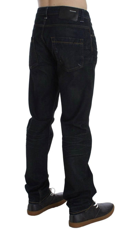 Acht Blue Wash Cotton Denim Straight Fit Jeans - Hilstor