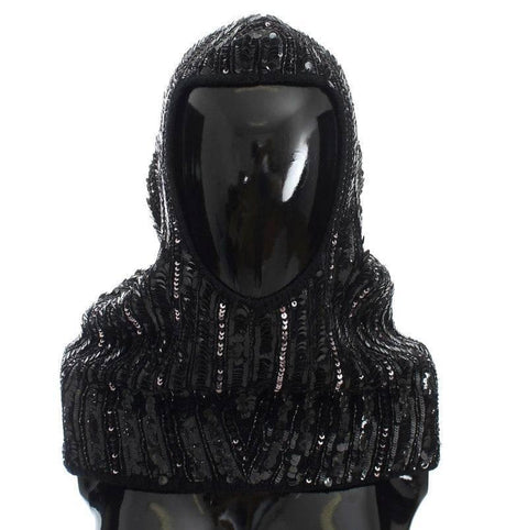 Dolce & Gabbana Black Knitted Sequin Hood Scarf Hat - Hilstor
