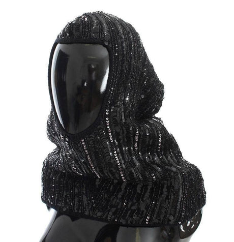 Dolce & Gabbana Black Knitted Sequin Hood Scarf Hat - Hilstor