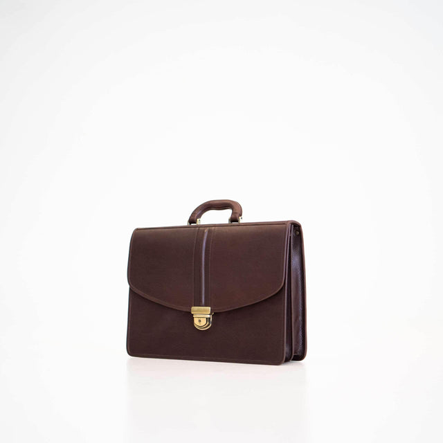 Leather Briefcase No. 99 – Dark Brown, Dual Compartments with Laptop Padding, Handmade in Europe by Papillon - Hilstor