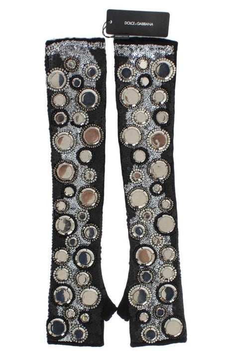 Dolce & Gabbana Black Cashmere Sequined Finger Less Gloves - Hilstor
