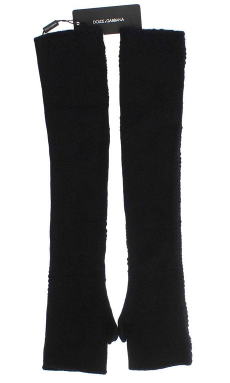 Dolce & Gabbana Black Cashmere Sequined Finger Less Gloves - Hilstor