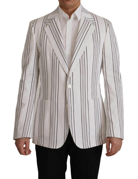 Dolce & Gabbana White Stripes Cotton Single Breasted Blazer - Hilstor