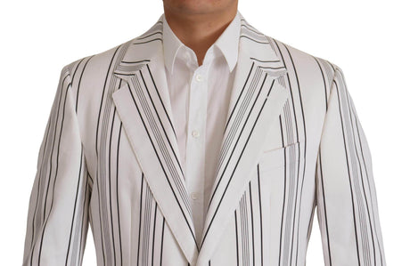 Dolce & Gabbana White Stripes Cotton Single Breasted Blazer - Hilstor