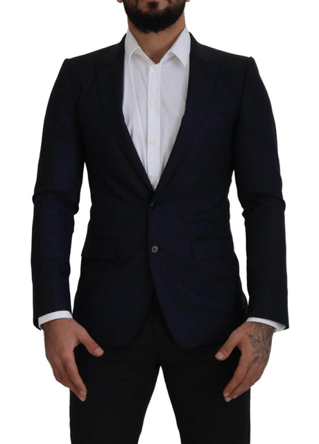 Dolce & Gabbana Blue Wool Single Breasted Coat Blazer - Hilstor