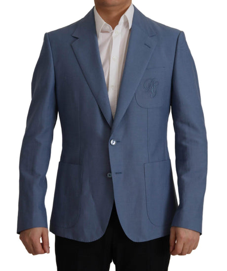 Dolce & Gabbana Blue Single Breasted Logo Blazer Jacket - Hilstor
