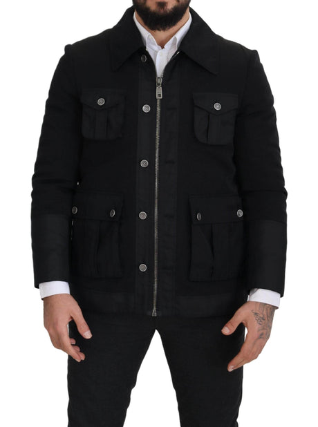 Dolce & Gabbana Black Wool Collared Full Zip Jacket - Hilstor