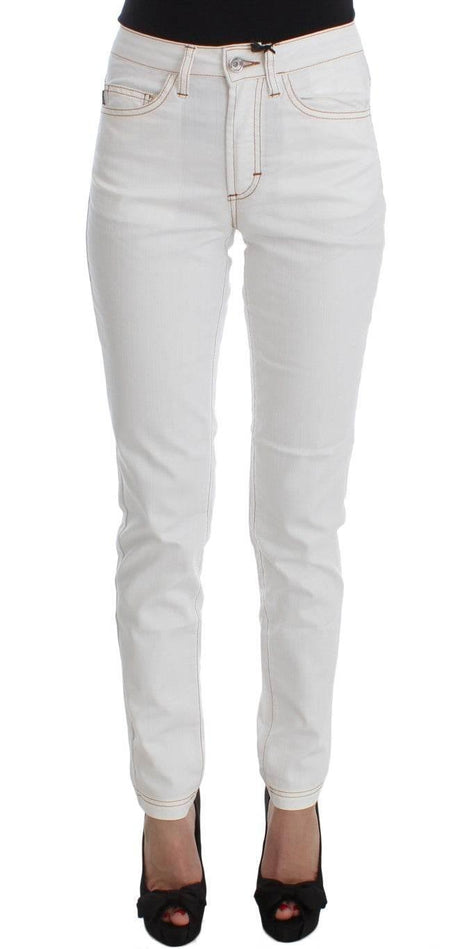 Cavalli White Cotton Blend Slim Fit Jeans - Hilstor