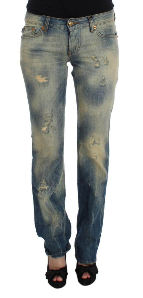Cavalli Blue Wash Cotton Slim Fit Bootcut Jeans - Hilstor