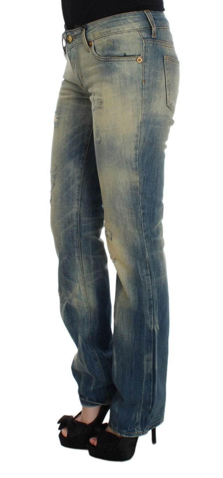 Cavalli Blue Wash Cotton Slim Fit Bootcut Jeans - Hilstor