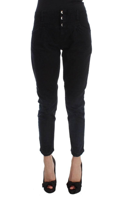 Costume National Black Cotton Slim Fit Cropped Jeans - Hilstor