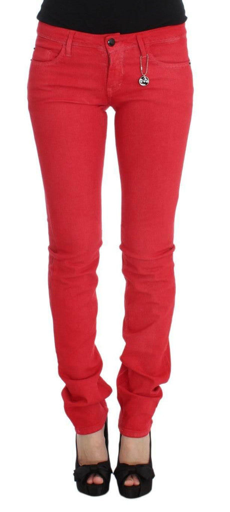 Costume National Red Cotton Blend Super Slim Fit Jeans - Hilstor
