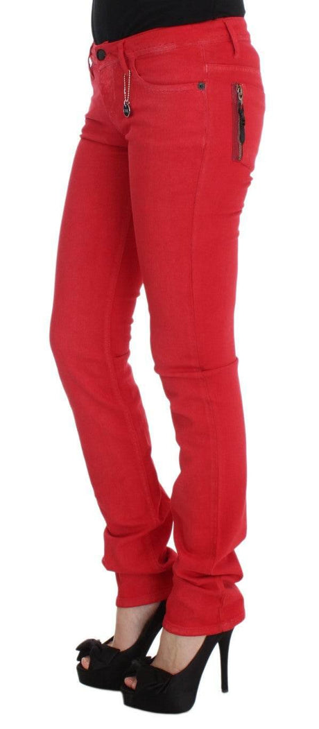 Costume National Red Cotton Blend Super Slim Fit Jeans - Hilstor