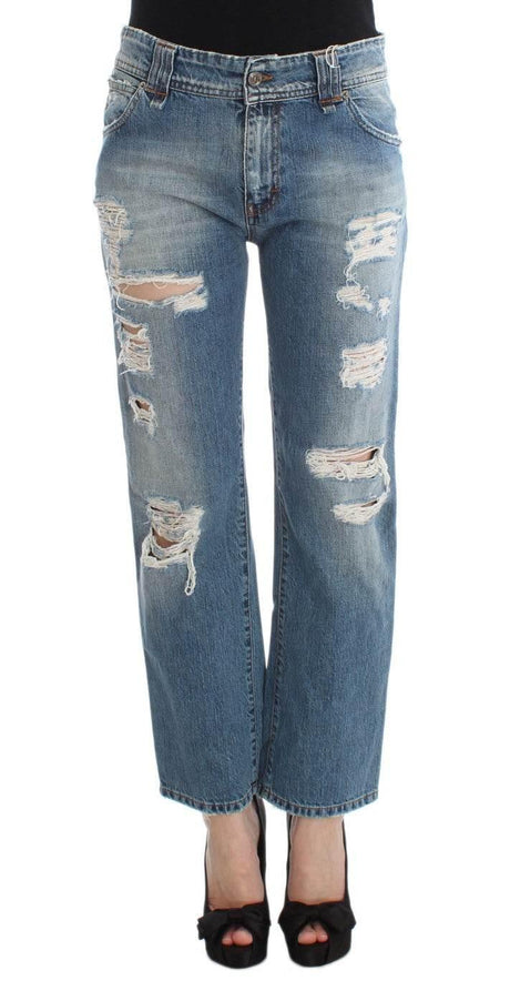 John Galliano Blue Wash Cotton Boyfriend Fit Cropped Jeans - Hilstor