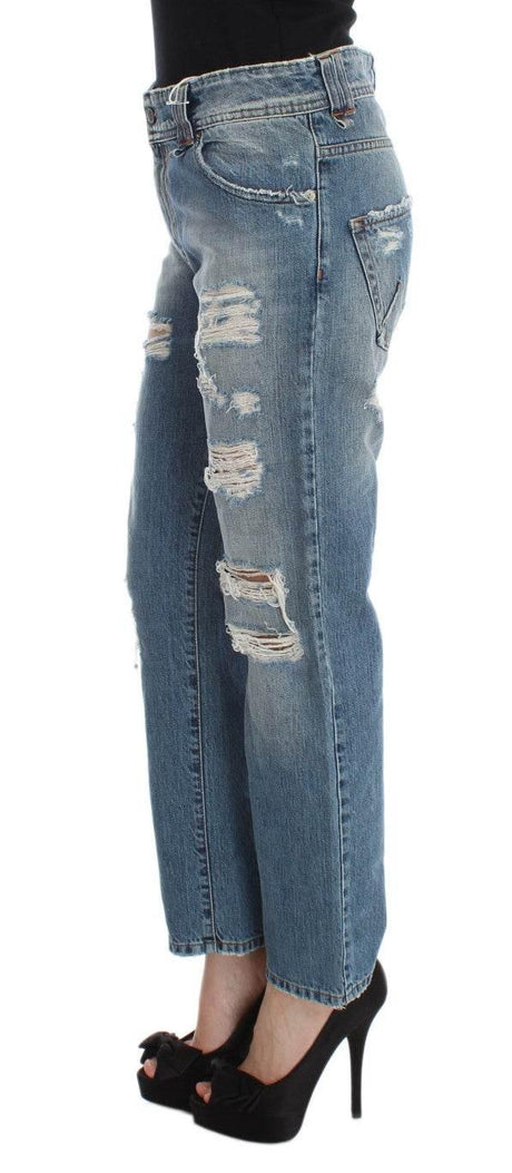 John Galliano Blue Wash Cotton Boyfriend Fit Cropped Jeans - Hilstor