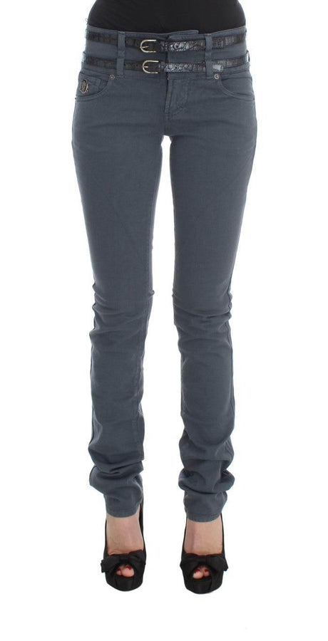 John Galliano Blue Cotton Blend Slim Fit High Waist Jeans - Hilstor