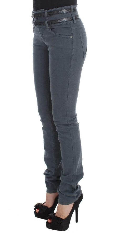 John Galliano Blue Cotton Blend Slim Fit High Waist Jeans - Hilstor