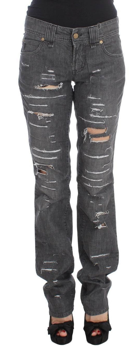 John Galliano Gray Wash Cotton Torn Straight Fit Jeans - Hilstor